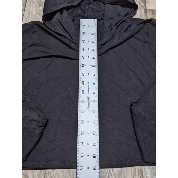 FOREVER 21 Cropped Hooded Sweatshirt Women's Size M BLACK STRETCH Hoodie - Picture 6 of 13